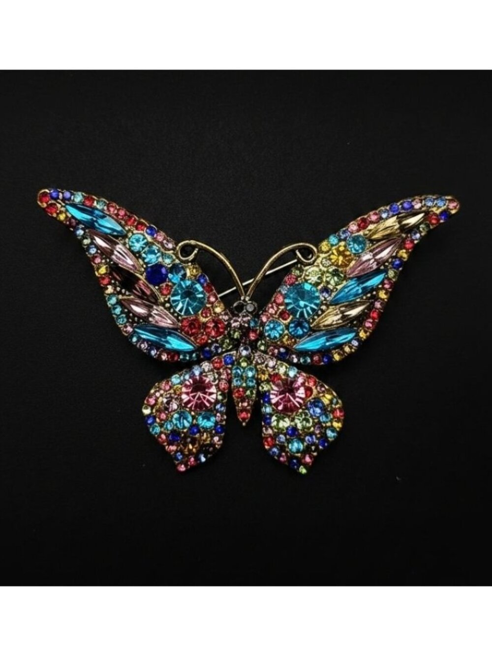 Rhinestone Butterfly Brooch Pin Multicolor